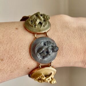 Antique Victorian Italian Grand Tour Lava Cameo Bracelet –6 Panel – c. 1870–1900